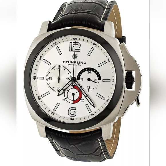 Stuhrling Men's Excursion Black Leather Strap Watch